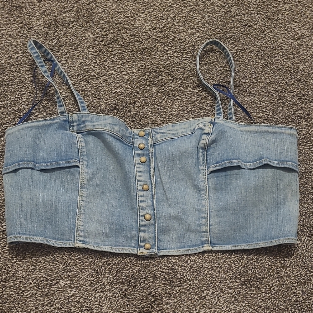 Blue Buttoned Bustier Crop Top
